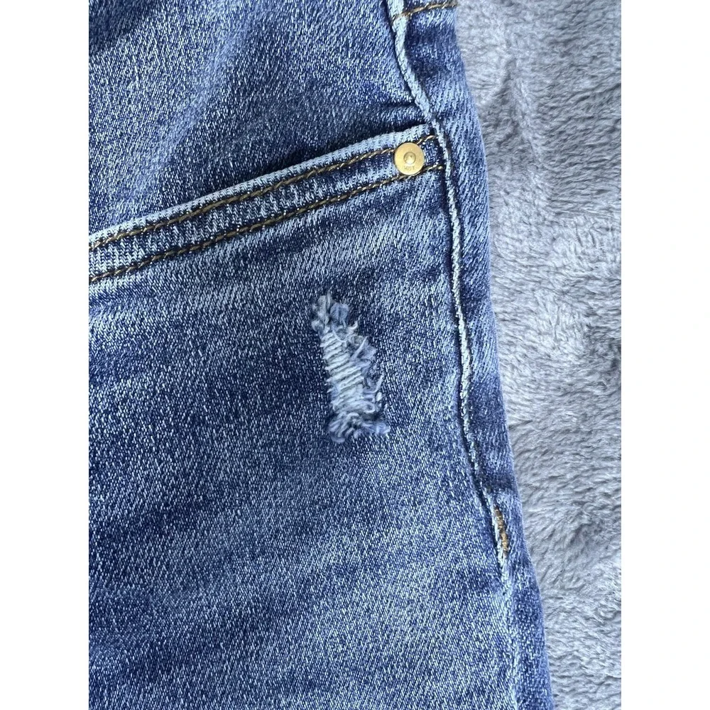 Kut from the Kloth High Rise Ankle Straight Leg Distressed Raw Hem Jeans Blue